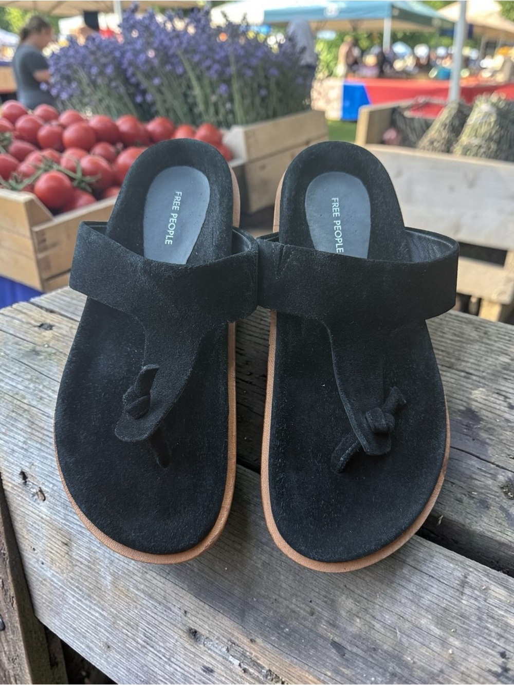 Free People Hadden Black Suede Thong Sandals Size 8 Boho Flat Slide
